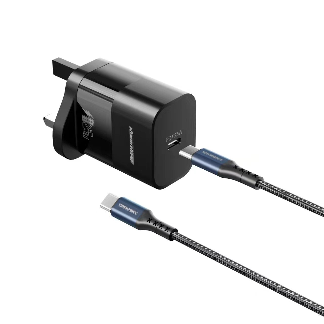 RockRose 25W Charger with 1M  C to C Cable Black
