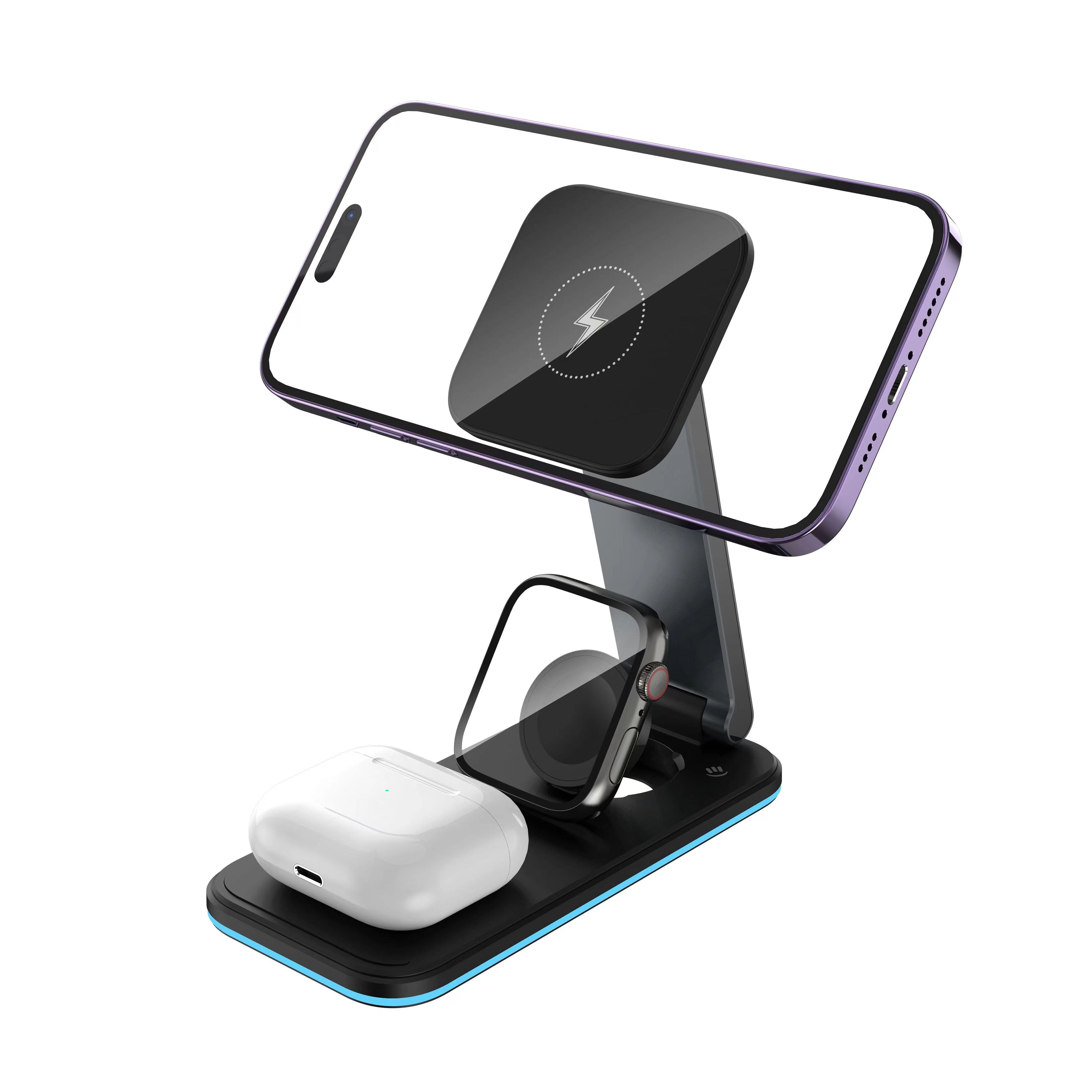 RockRose Airwave Neo Foldable MagSafe Stand 3-in-1 Black