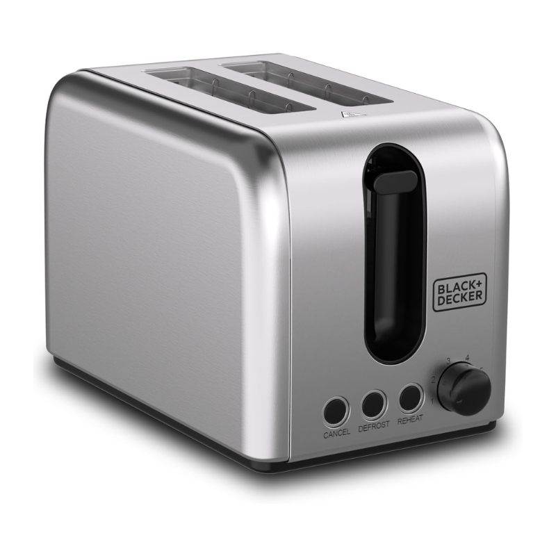 Black+Decker 2 Slice Toaster, 1050W, Double Sided Heating, 6 Toast Settings