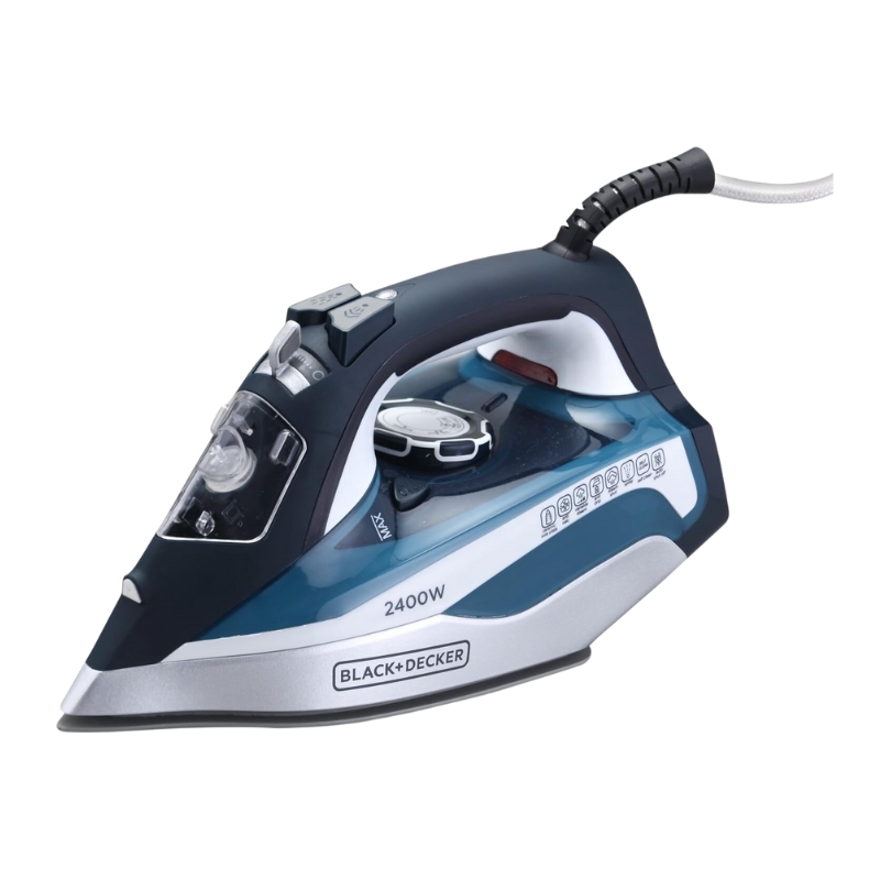 Black+Decker 2400W Steam Iron with Ceramic Soleplate and Auto Shut-Off, Blue