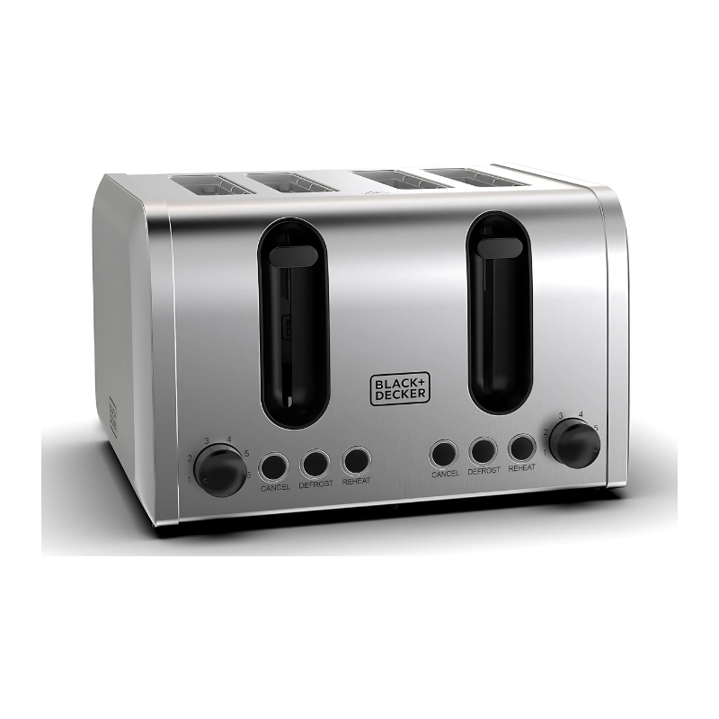 Black+Decker 4-slice toaster, 2100W, 2-sided heating, 6 toasting settings