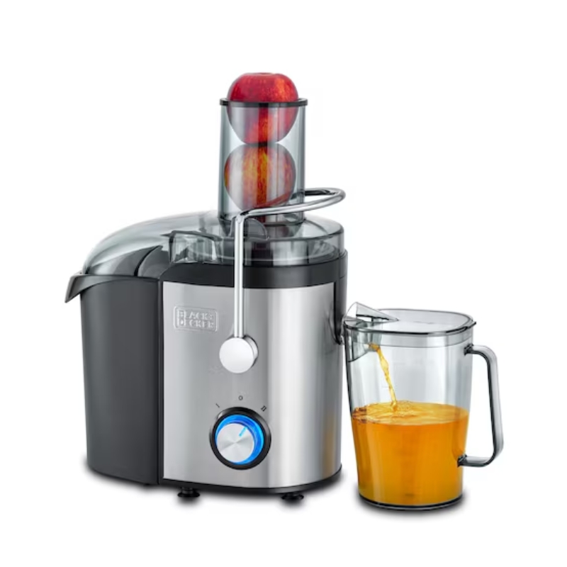Black+Decker Stainless steel fruit juicer with 800W power and 1.7L capacity