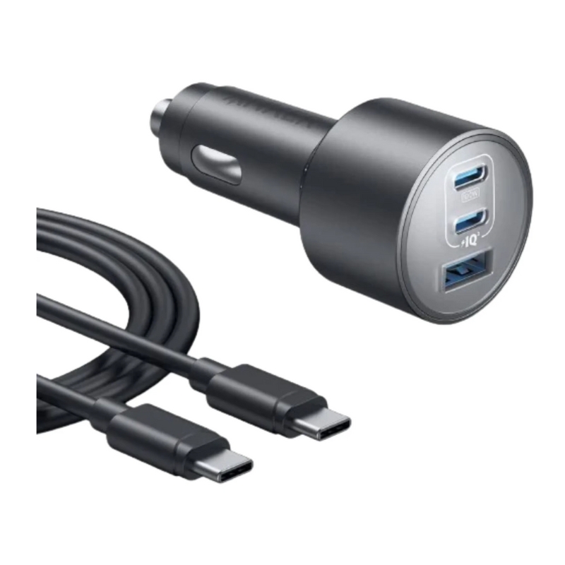 Anker Car Charger 3-Ports 167.5W with 3.3ft - 1 M  USB-C Cable Gray