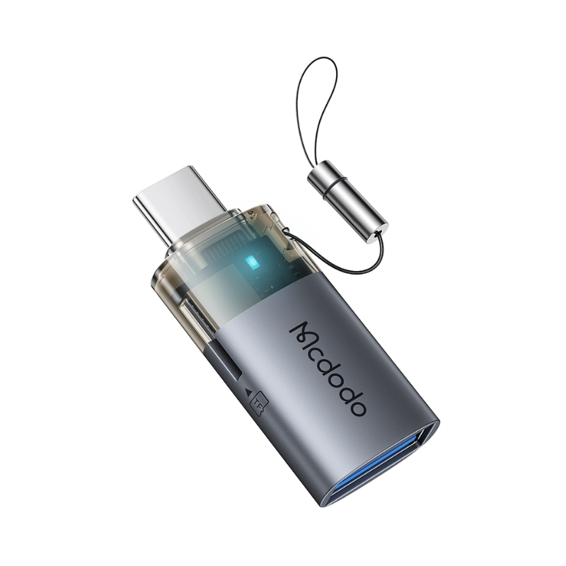 Mcdodo 2-in-1 USB-A to USB-C Transfer Adapter Built-in TF Card Reader with Lanyard