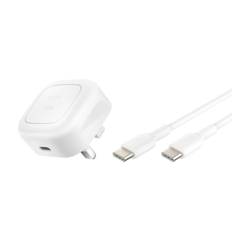 Belkin 20W USB PD Wall Charger with PPS, WHT w/1m C-C (Cable)