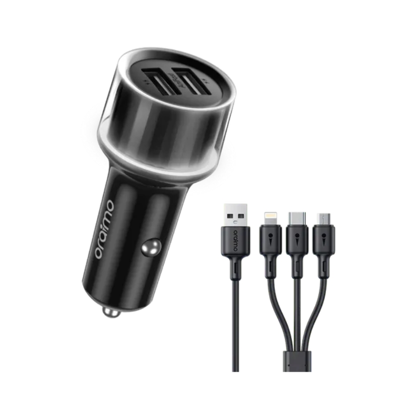 Oraimo Highway 15 Car Charger With 3 in 1 Cable 1.2m Black