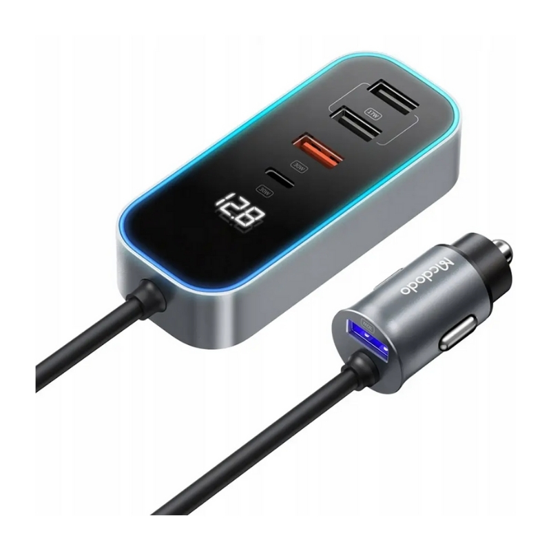Mcdodo 4 Port USB and Type-C Car Charger with Digital Display, Grey