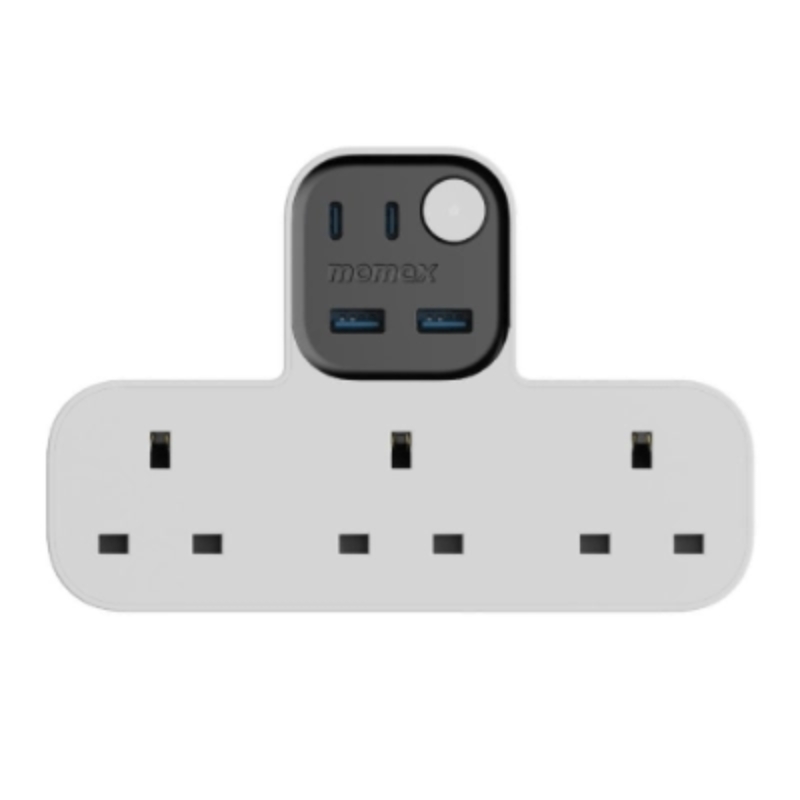 Momax Charge Work Flow T-shaped Extention 3 Socket with USB White