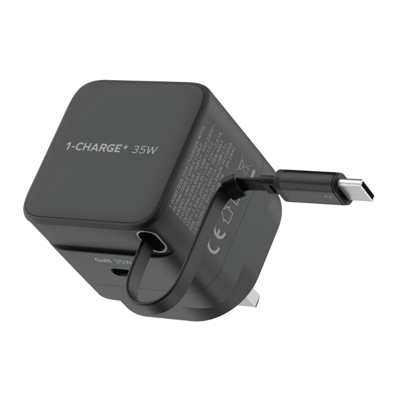 Momax CHARGE & Port GaN 35W charger with Retractable USB-C Cable(USB-C Port x 1, USB-C Cable x 1)