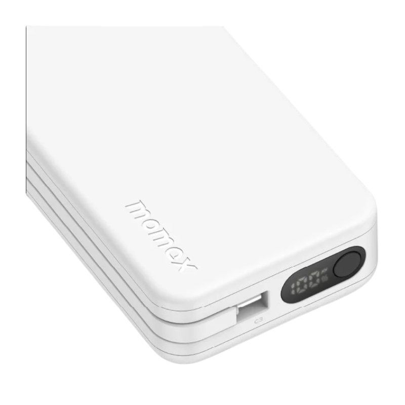 Momax Power Vital+ 10000mAh Battery Pack with Dual Built-in USB-C Cable (White)