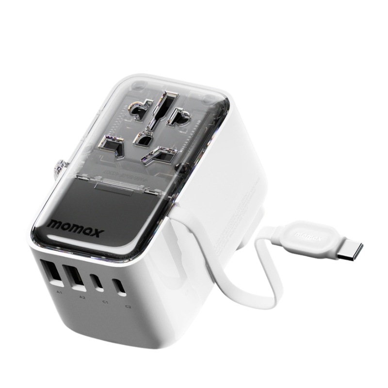 Momax World+ Flow 35W 4-Port w/ Built-in USB-C Cable + AC Travel Adaptor White