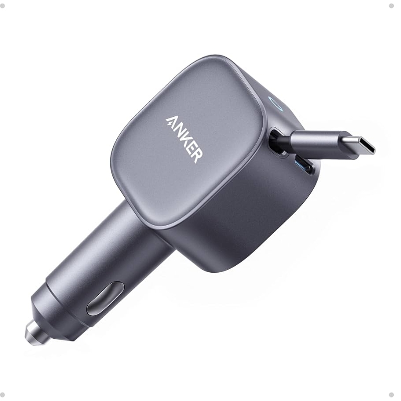 Anker Nano Car Charger 75W USB-C Port with Built-In USB-C Cable Gray