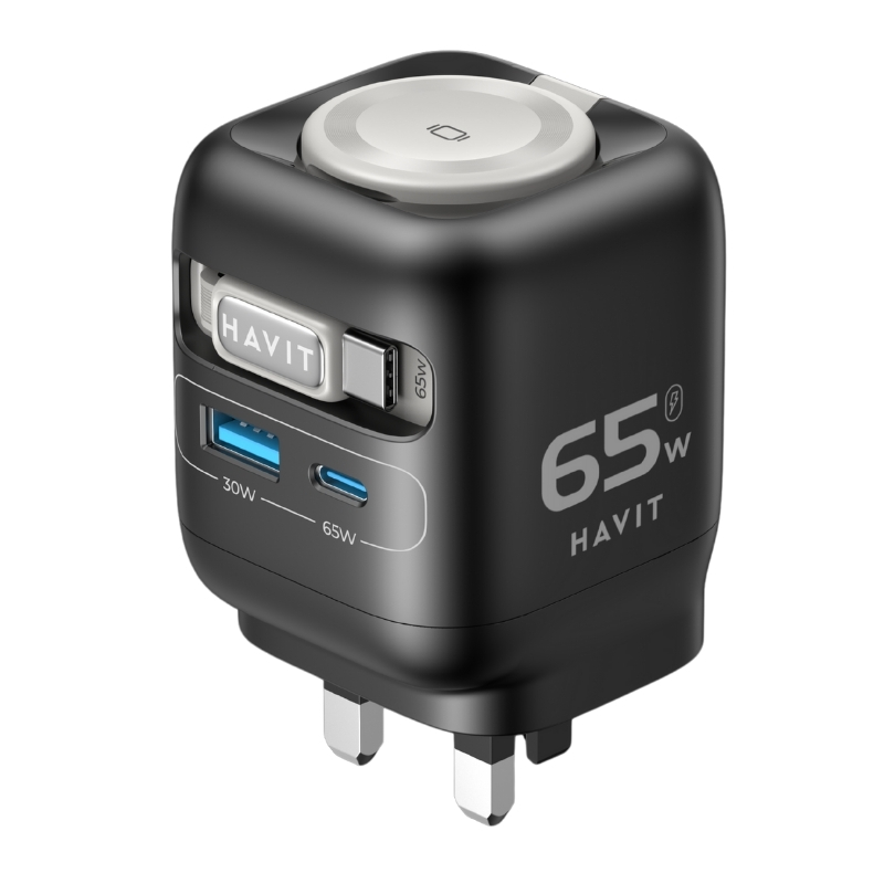 Havit UC252 UK 65W GaN Travel Charger with Stretch cable with Apple watch charger