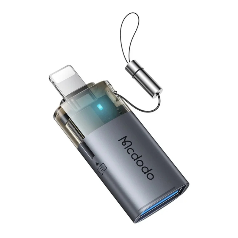 MCDODO 2-in-1 USB-A to Lightning Transfer Adapter Built-in TF Card Reader with Lanyard