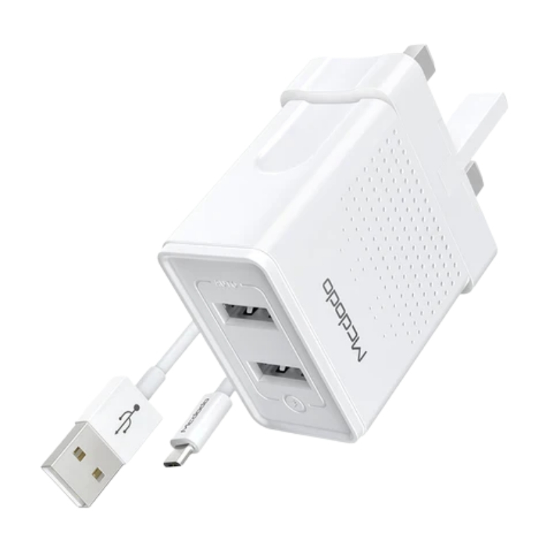 Mcdodo Charger 2 USB Port 12 WLightning cable 1m White