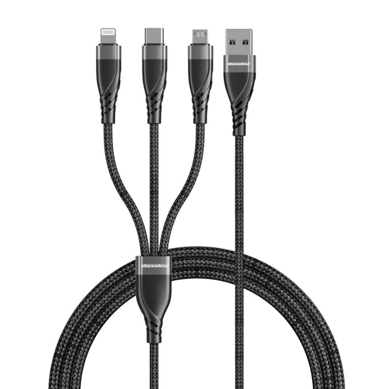 RockRose 3-in-1 Fast Charging Cable – 1M Length – 3A Max Multi Device Cable