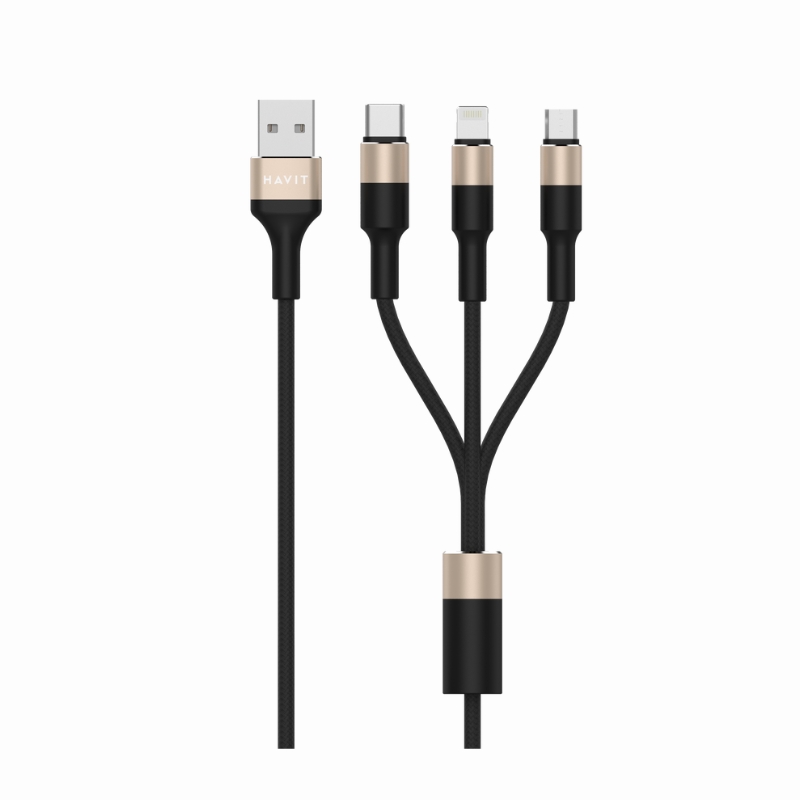 Havit H691 USB Charging & Data Cable 1.2m – Durable Fast Sync Cable – Black & Gold