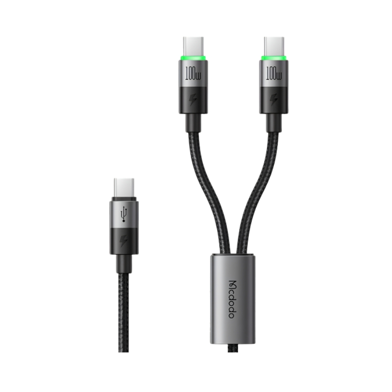 MC 2 in 1 100W USB-C to Dual USB-C Cable with LED 1.5m
