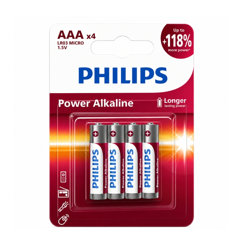 Philips Cylindrical Battery LR03P4B/40 Power Alkaline AAA 4-blister