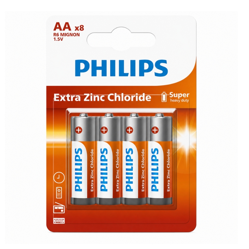 Philips Cylindrical Battery R03L8BL/40 Extra Zinc Chloride AAA 8-blister