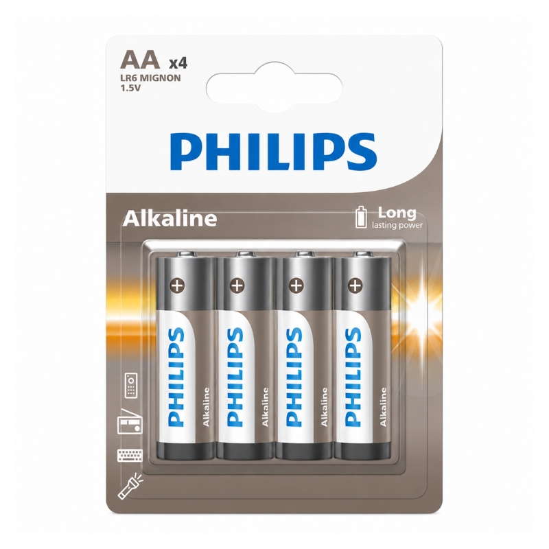 Philips Cylindrical Battery LR6A4B/40 Entry Alkaline AA 4-Blister