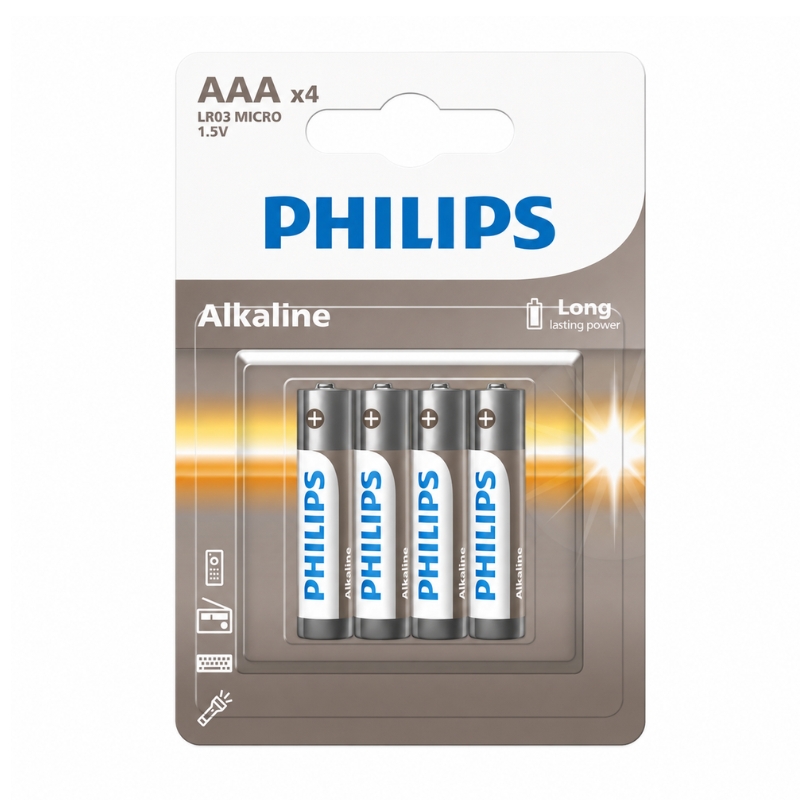 Philips Cylindrical Battery LR03A4B/40 Entry Alkaline AAA 4-Blister
