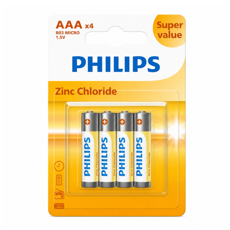 Philips Cylindrical Battery R03G4B/40 Zinc Chloride AAA 4-blister