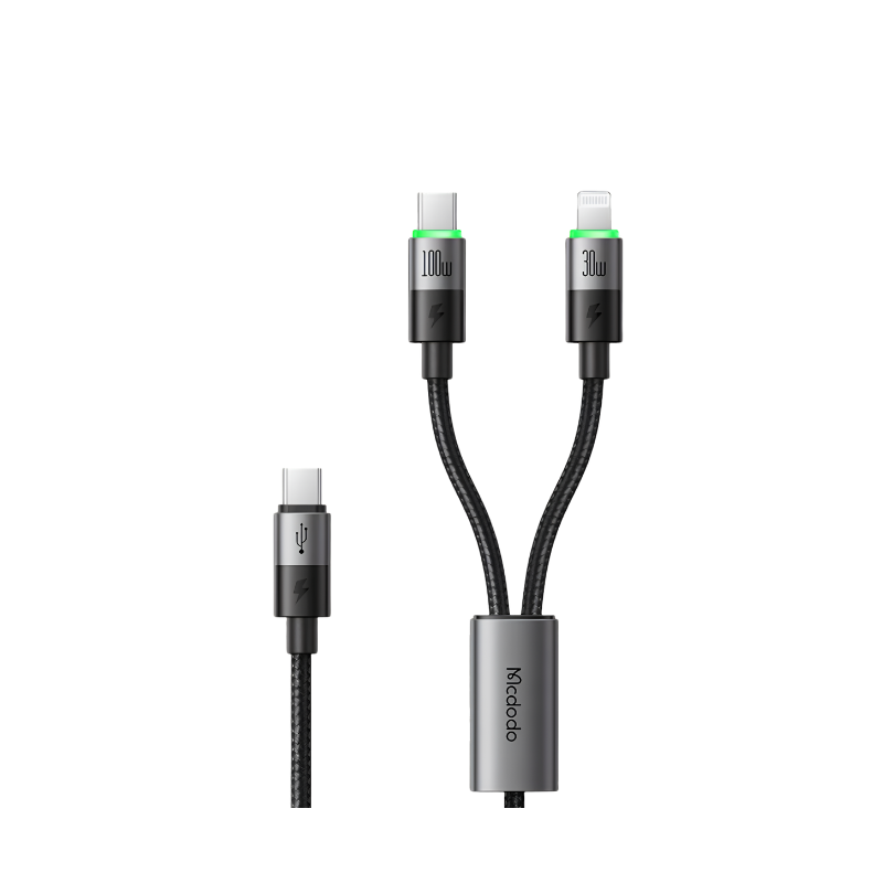 MC 2 in 1 100W USB-C to USB-C + Lightning Cable  with LED 1.5m