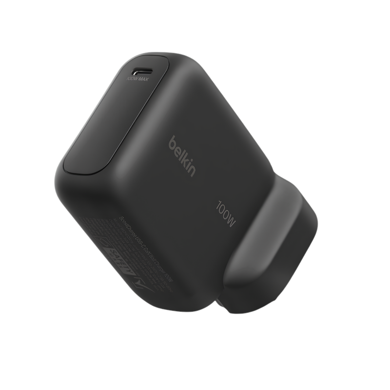 100W 1C GAN WALL CHARGER SPACE BK FOLDABLE UK PLUG