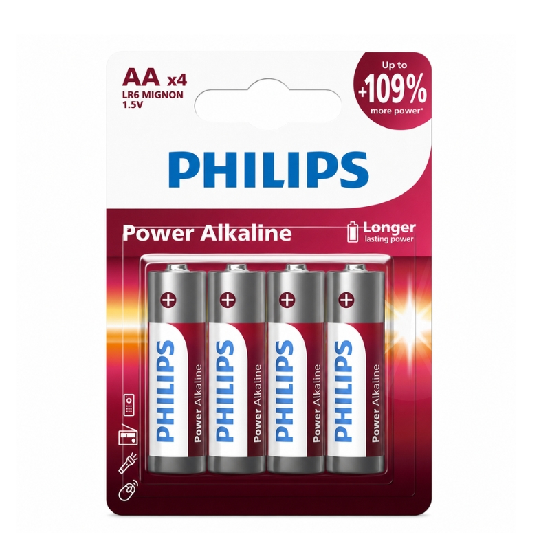 Philips Cylindrical Battery LR6P4B/40 Power Alkaline AA 4-blister