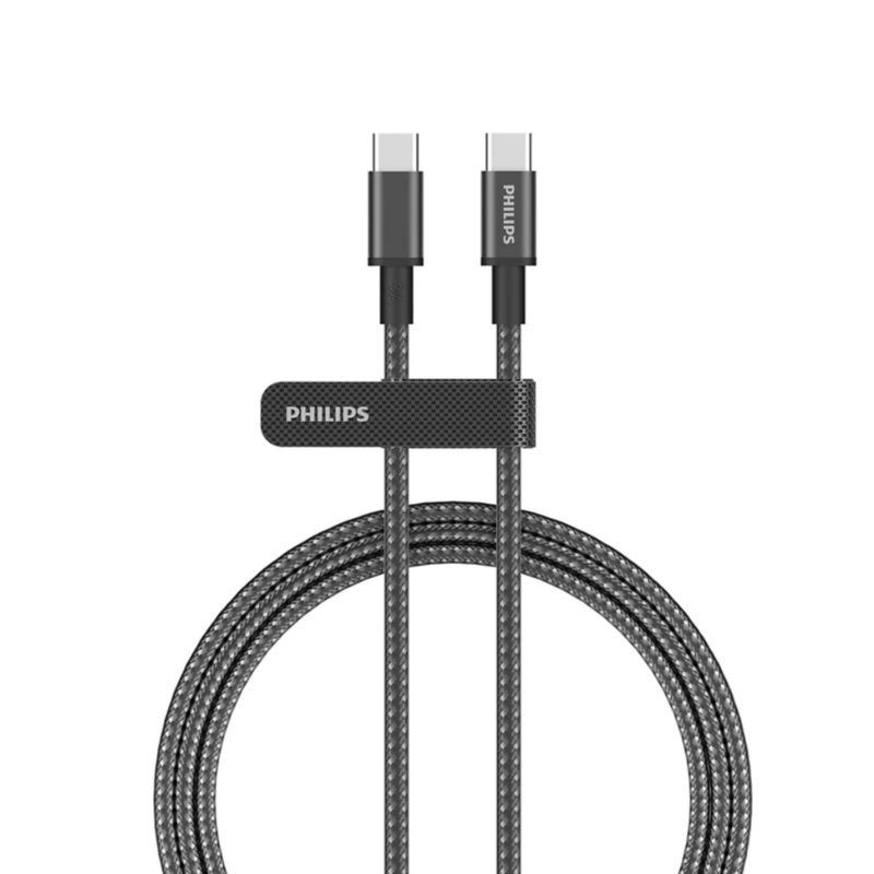 Philips USB-C to USB-C Sync & Charge Cable, 1M, Braided, 60W, Black