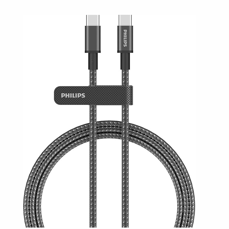 Philips USB-C to USB-C Sync & Charge Cable, 2M Braided, Black