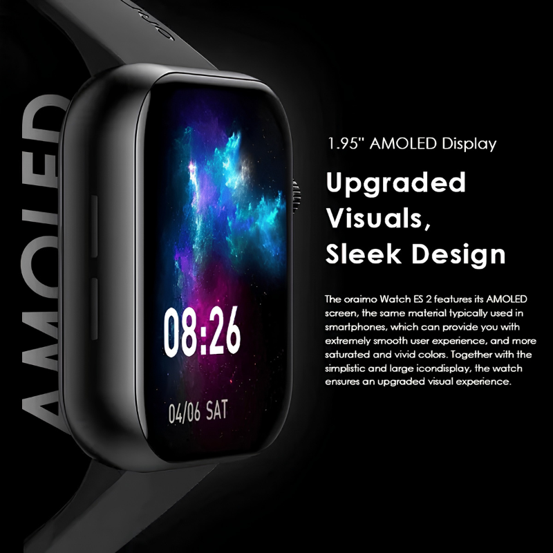 oraimo Smart Watch ES2  1.95 AMOLED Display - Black