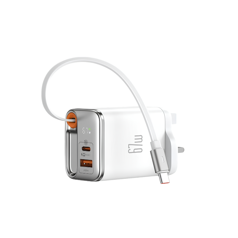 Mcdodo  67W GaN Charger with Retractable USB-C Cable UK –  white